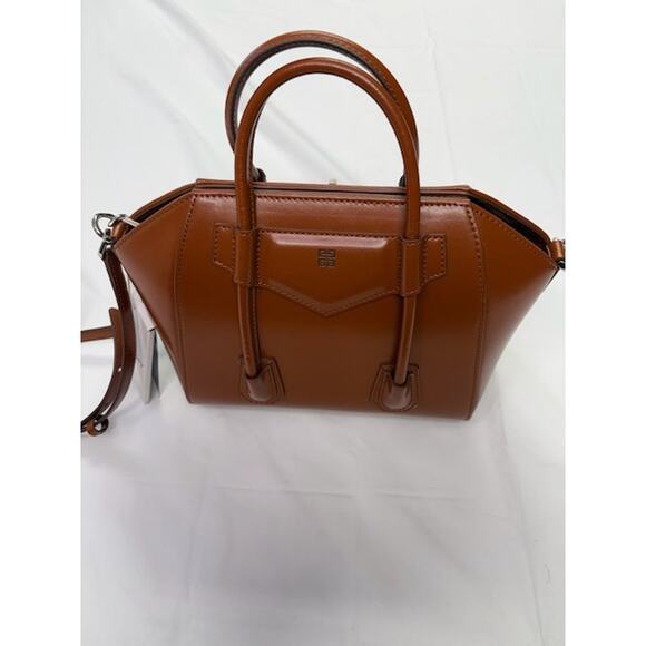 NEW Givenchy Leather Mini Antigona Lock Tote Top Handle Bag Cognac Brown - Picture 7 of 11